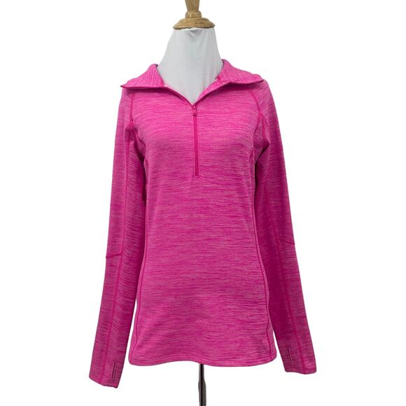 Under Armour ColdGear Half Zip Shirt Womens M Pink Cozy Microstripe Thumbholes - Picture 1 of 14